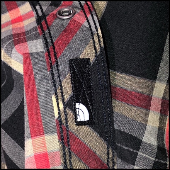 TheNorthFaceππXL Short Sleeve Flannel with 2 pockets snaps Red Gold Black - Picture 5 of 16